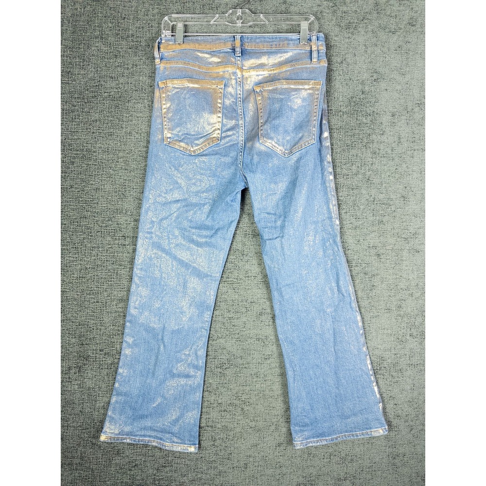 Frame Le Crop Mini Boot Jeans Womens 29 Blue Gold Hologram Metallic Y2K Festival - Picture 4 of 7